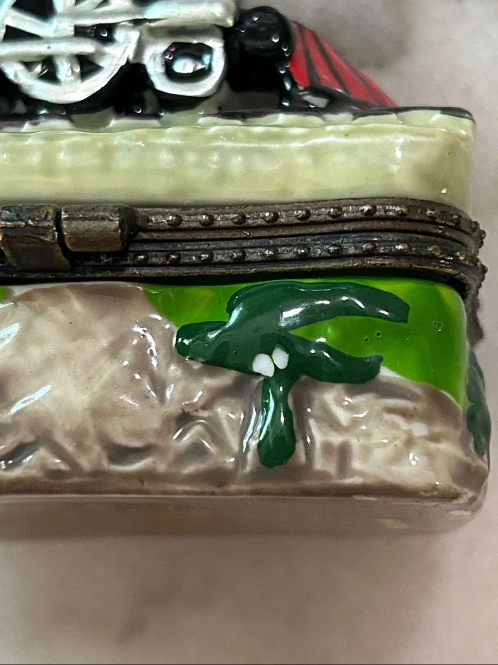 Vintage Hand Painted Porcelain Railway Steam Engine Hinged Trinket Box Train